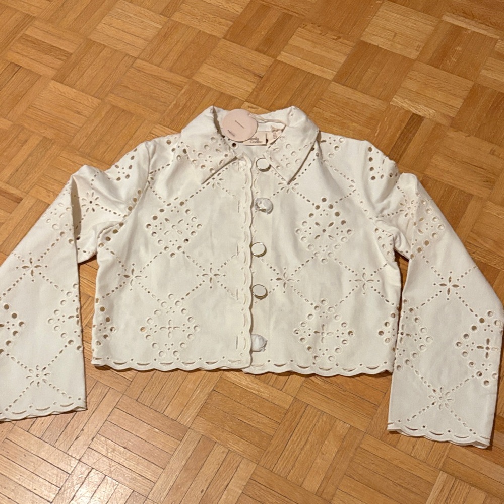 Camila Coelho White Eyelet Button-Up Jacket - Picture 1 of 9